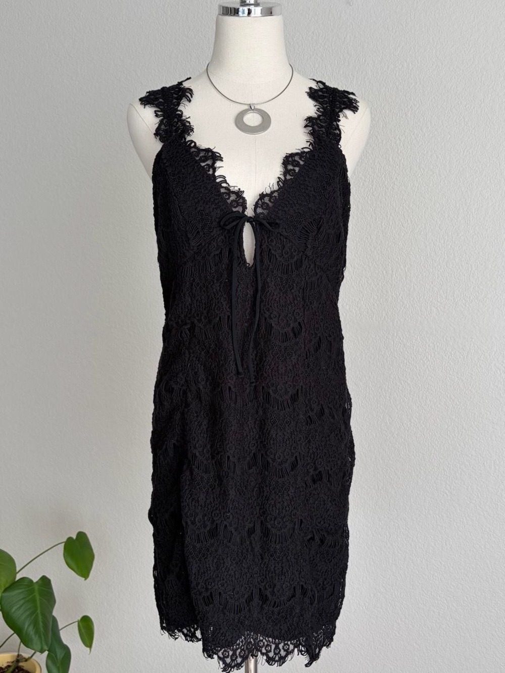 Sleeveless Black Lace Tie-Front Dress - Picture 3 of 8